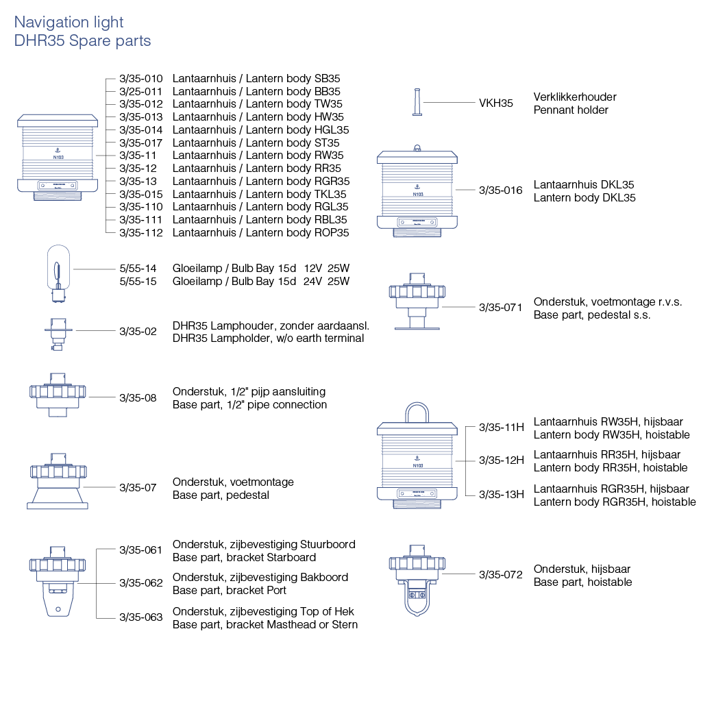 Sleeplicht rond schijnend geel DHR55 met voetbevestiging DHR35 Spare parts-01